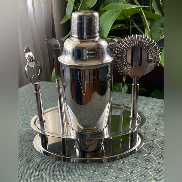 Pier 1 Imports Stainless Steel Cocktail Mixer Bar 6 piece Tool Set - Picture 2 of 11